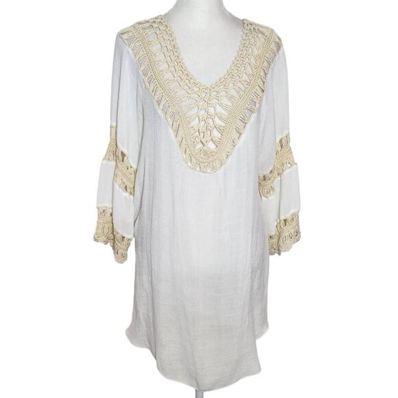Ana & Rose White and Cream Crochet Cover-Up Size Small Crochet Beach Cover-Up - Picture 1 of 11